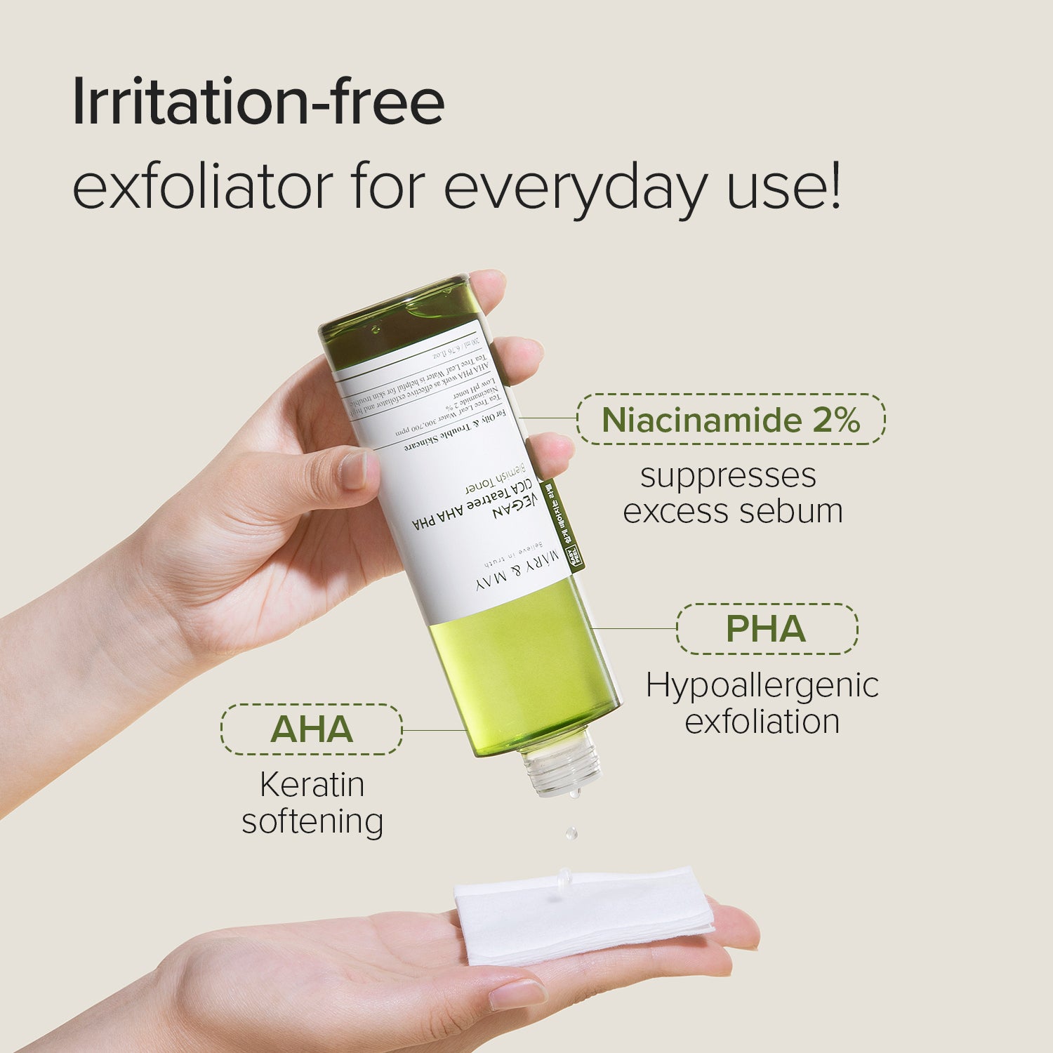 Mary & May Vegan Cica Tea Tree AHA PHA Blemish Toner 30ml – Exfoliating & Soothing Toner for Clear Skin