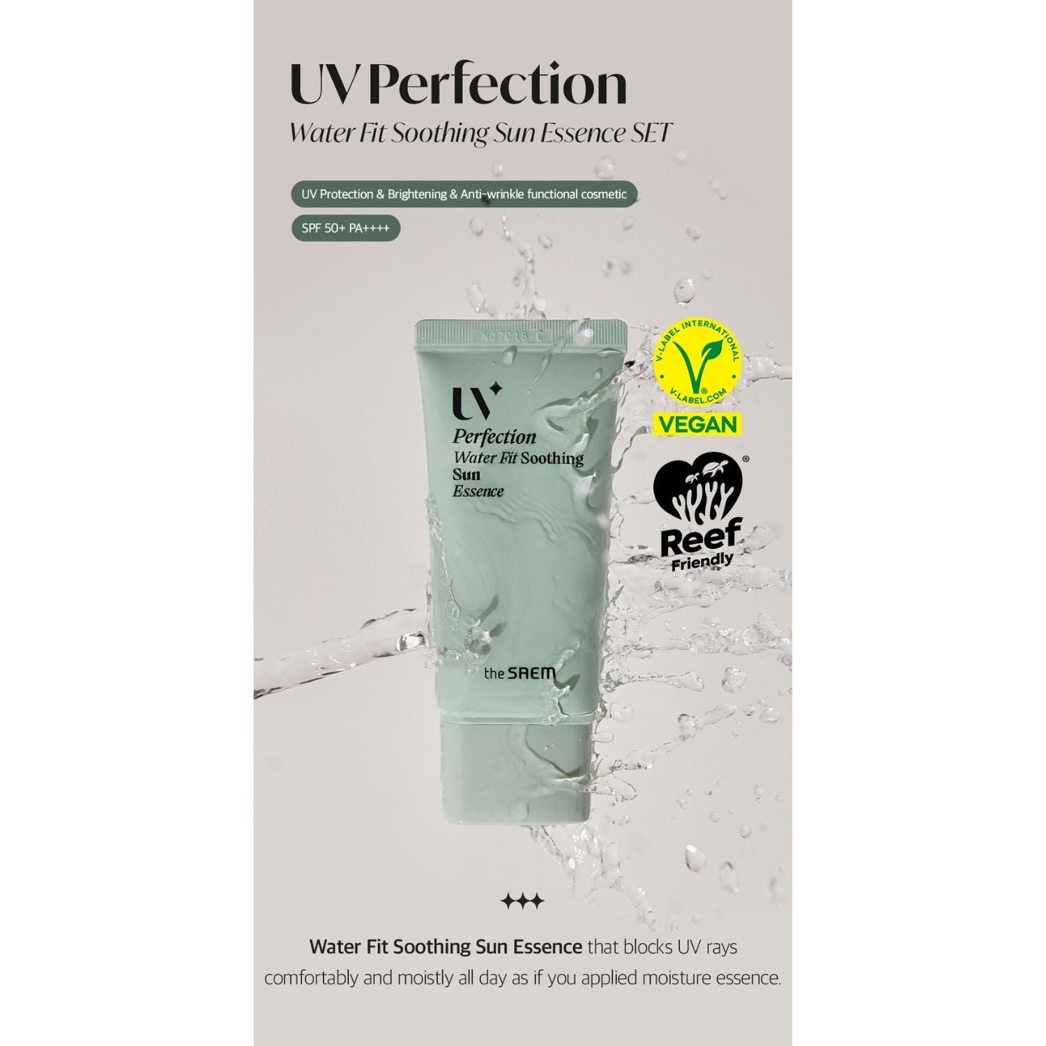 The Saem UV Waterfit Soothing Sun Essence SPF50+ PA++++ – Vegan (2-Pack)