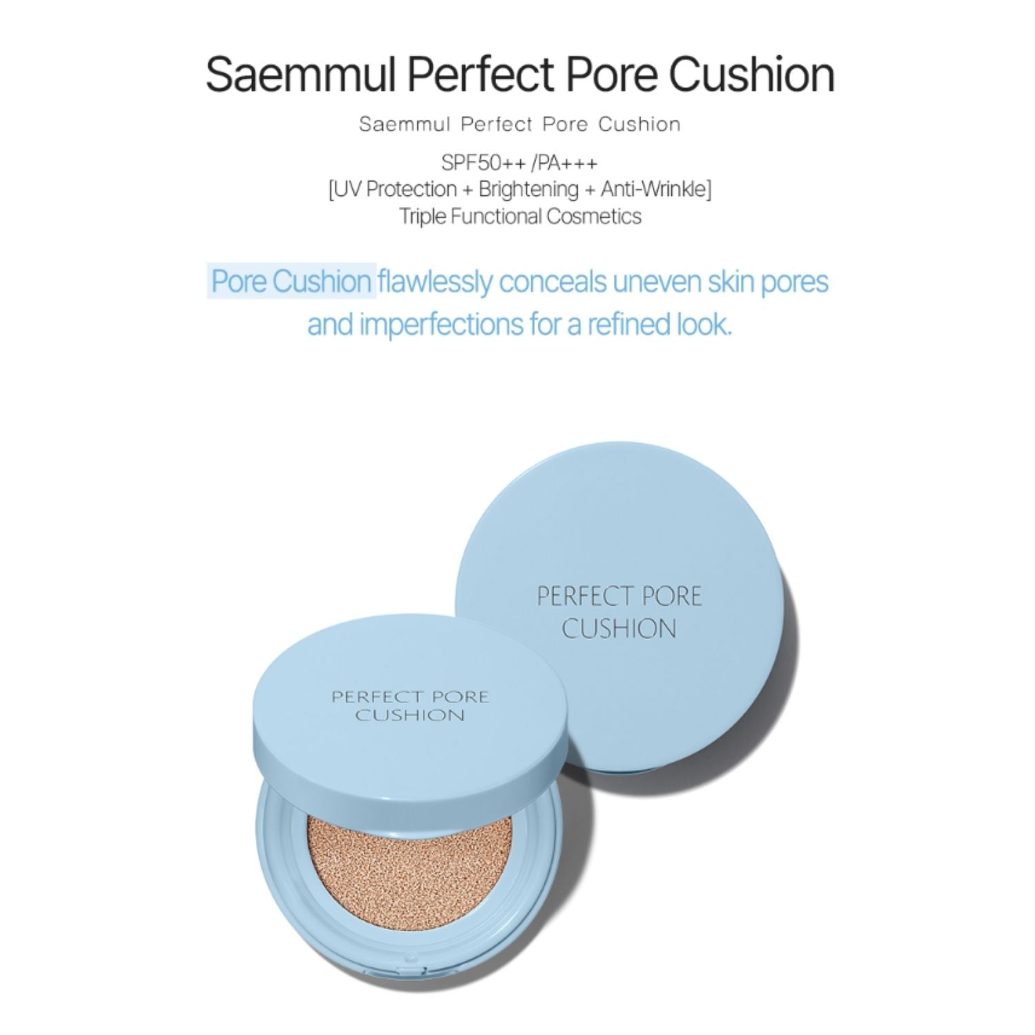 The Saem Saemmul Perfect Pore Cushion SPF50+ – Oil-Control Matte Foundation
