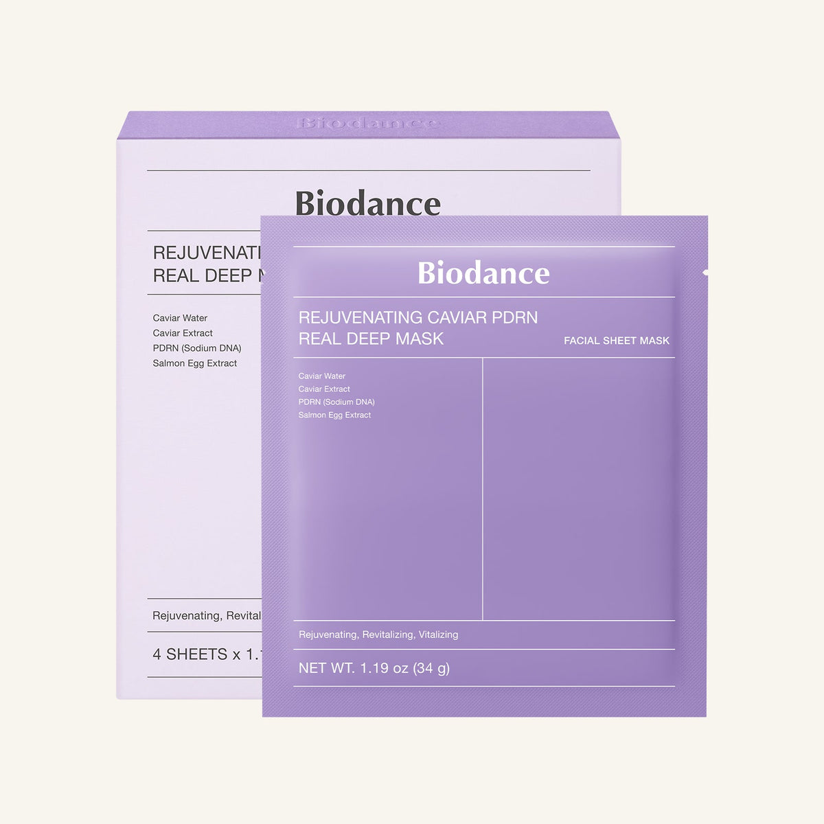 Biodance Rejuvenating Caviar PDRN Real Deep Mask, 34 g x 4 Sheets