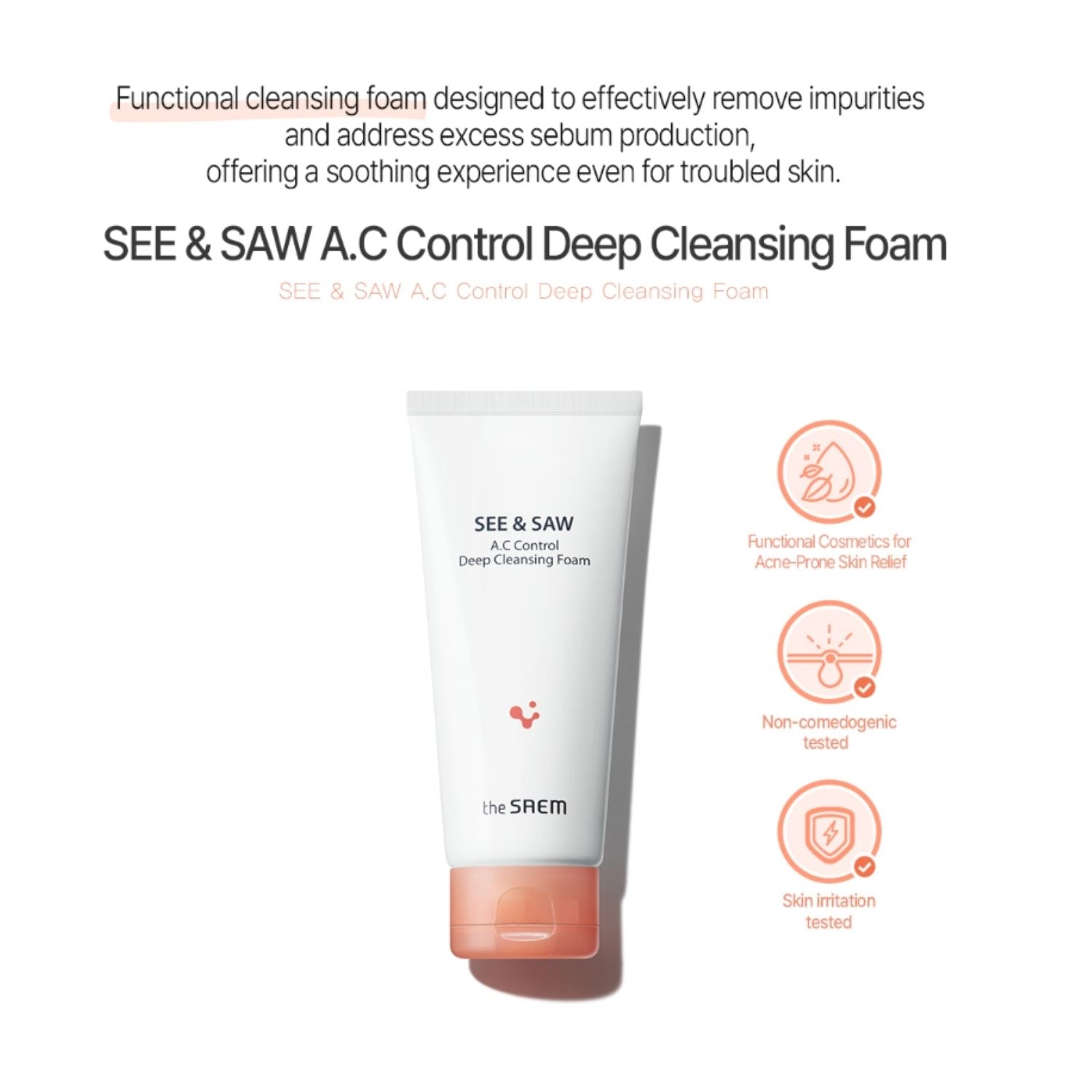 The Saem See & Saw A.C Control Deep Cleansing Foam – Acne Care Face Wash 120ml