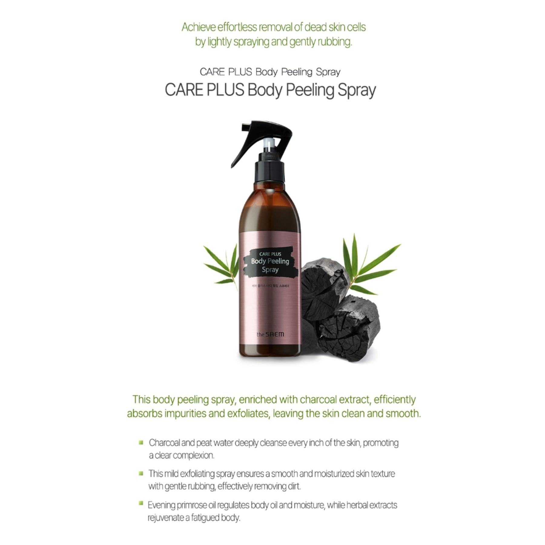 The Saem Care Plus Silky Body Peeling Spray with Charcoal – 300 mL