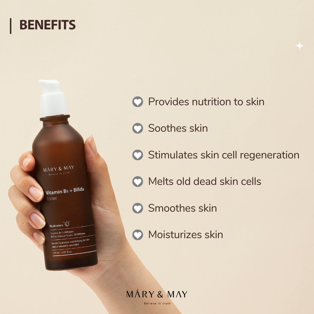 Mary & May Vitamin B5 + Bifida Toner – 120 mL Hydrating & Barrier-Repair Facial Toner
