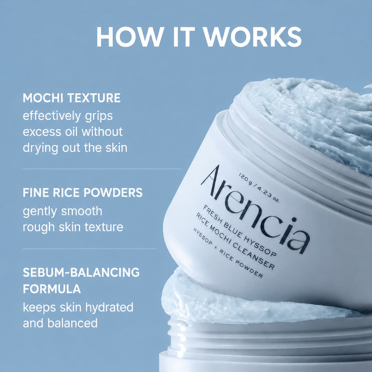 Arencia Blue Hyssop Rice Mochi Cleanser, 120 g