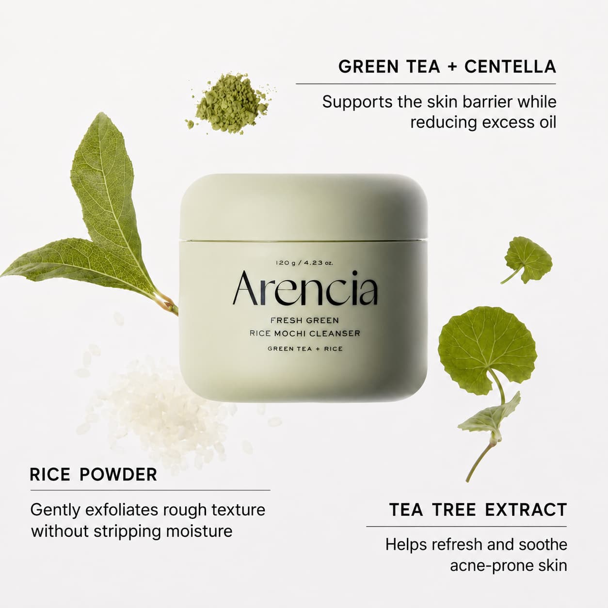 Arencia Fresh Green Rice Mochi Cleanser, 120 g / 4.23 oz