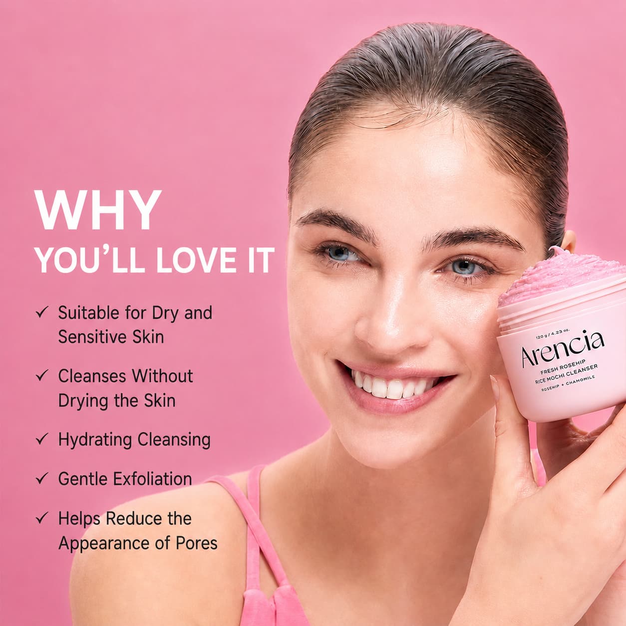Arencia Fresh Rosehip Rice Mochi Cleanser, 120 g