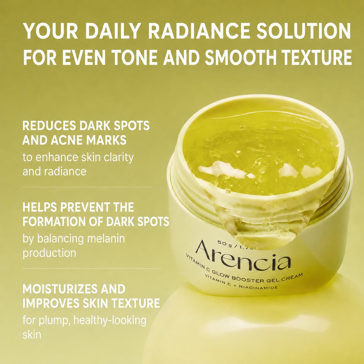 Arencia Vitamin C Glow Booster Gel Cream, Brightening Moisturizer, 50 g