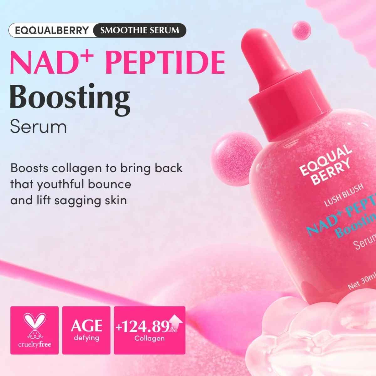 Eqqualberry NAD+ Peptide Boosting Serum, 30 ml / 1.01 fl oz