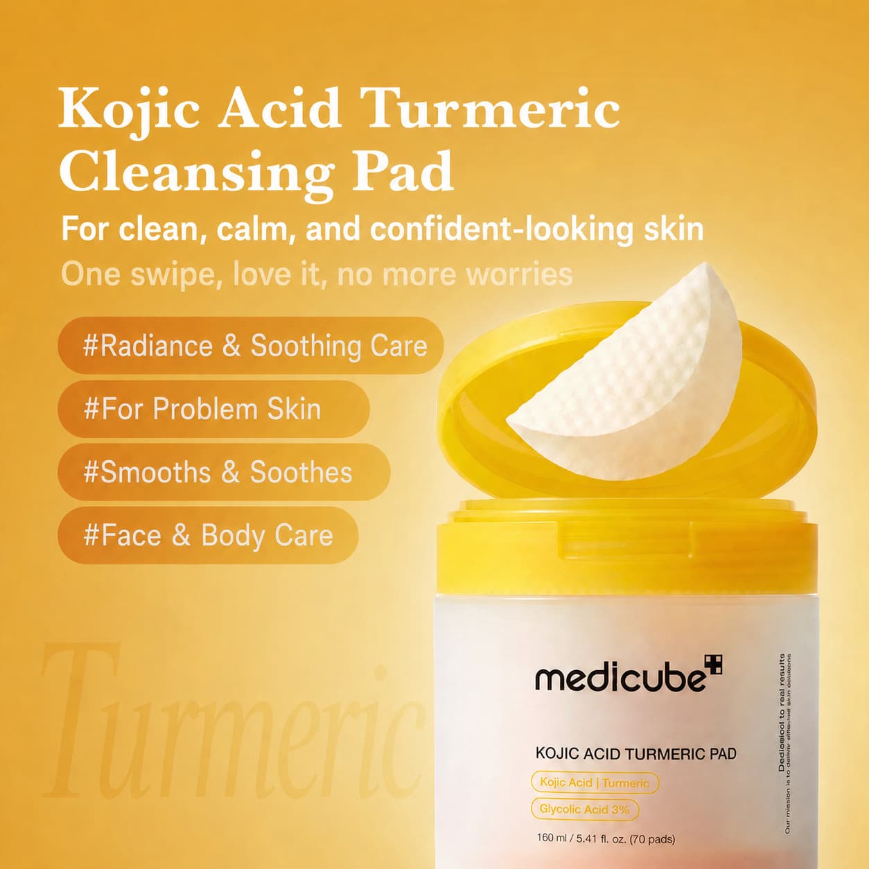 Medicube Kojic Acid Turmeric Toner Pad, 70 Pads