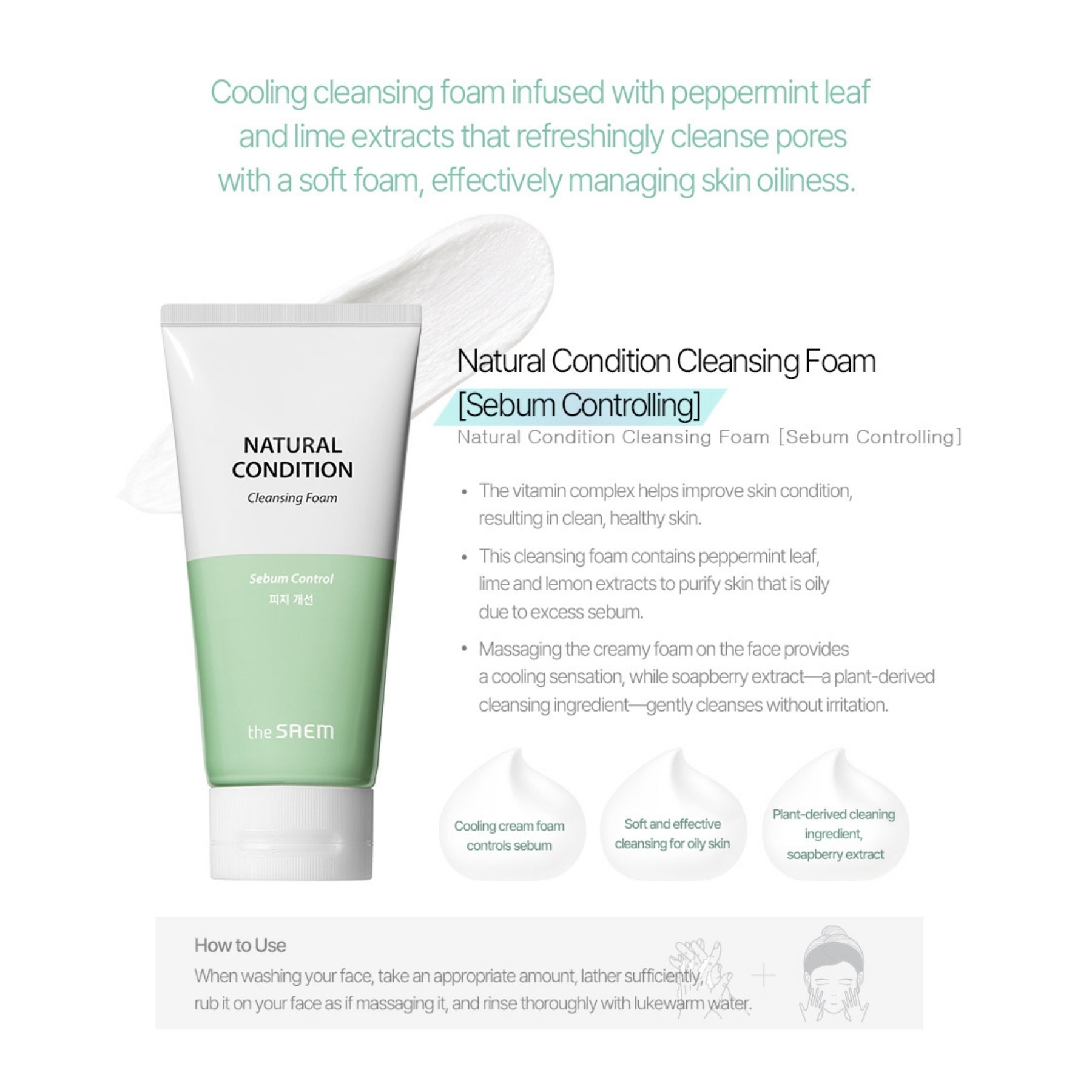 The Saem Sebum Control Cleansing Foam – Oil-Balancing Face Wash 150ml