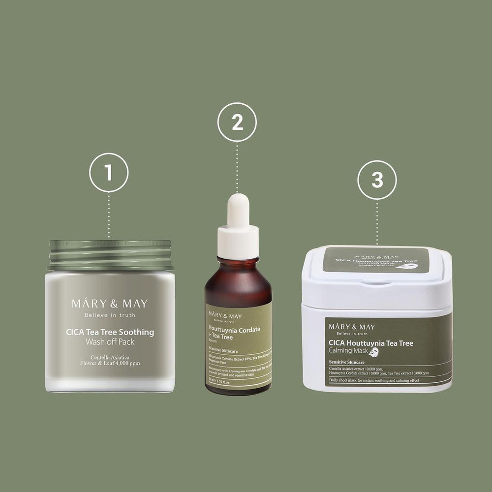 Cica Houttuynia + Çay Ağacı İçeren Yatıştırıcı Maske Paketi (30 adet) - Mary & May - Vionine