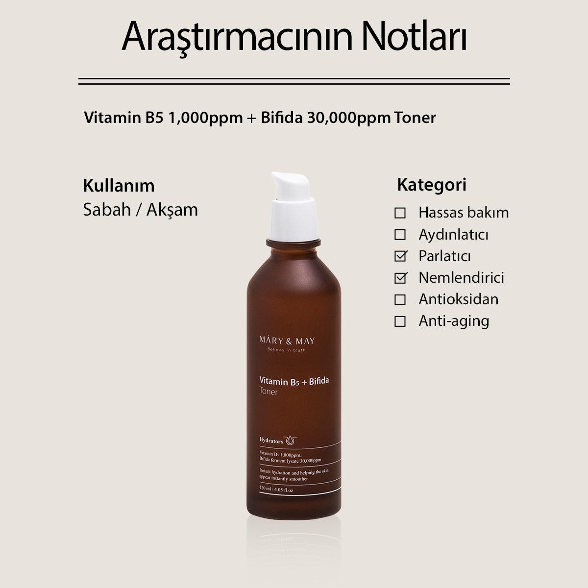 Kuru Ciltler İçin Yoğun Nemlendirme Sağlayan Onarıcı Vitamine B5 + Bifida Toner 120 mL - Mary & May - Vionine