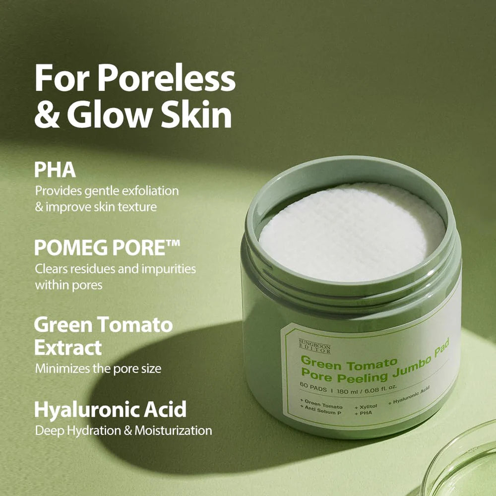 Sungboon Editor Green Tomato Pore Peeling Jumbo Pad 60pcs, Exfoliating – product photo 6